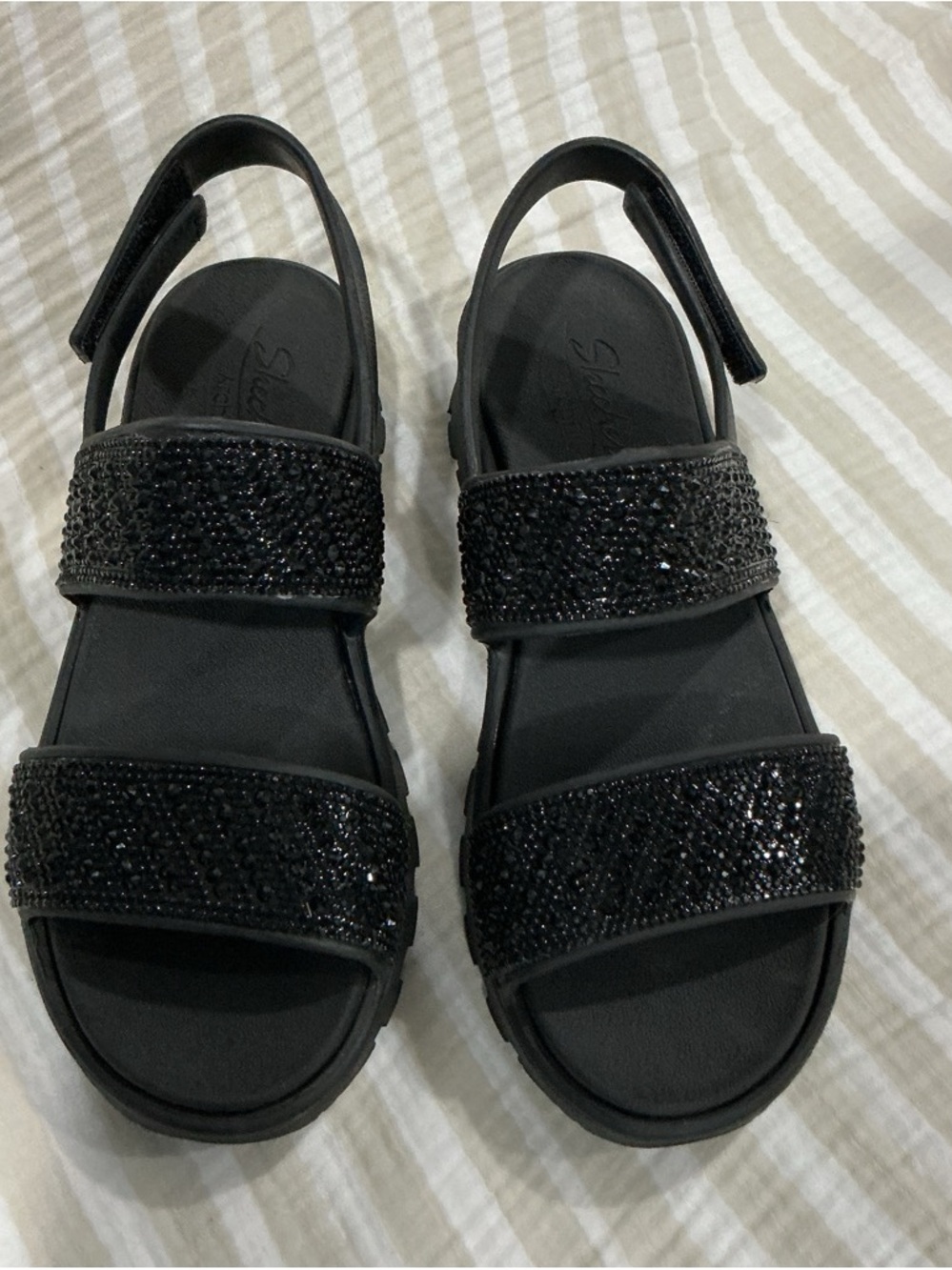 Skechers Black Crystal-Embellished Slingback Sandals
